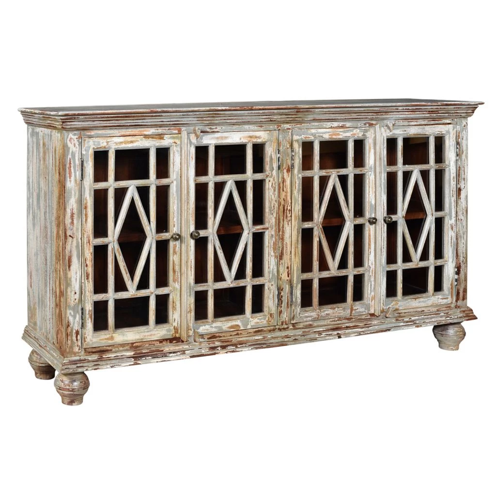 Crestview Collection Bengal Manor Mango Wood 4-Glass Door Distressed Sideboard, CVFNR417 3 Crestview Collection Bengal Manor Mango Wood 4-Glass Door Distressed Sideboard, CVFNR417