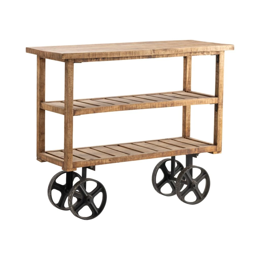 Crestview Collection Bengal Manor Mango Wood Industrial Cart, CVFNR302 3 Crestview Collection Bengal Manor Mango Wood Industrial Cart, CVFNR302