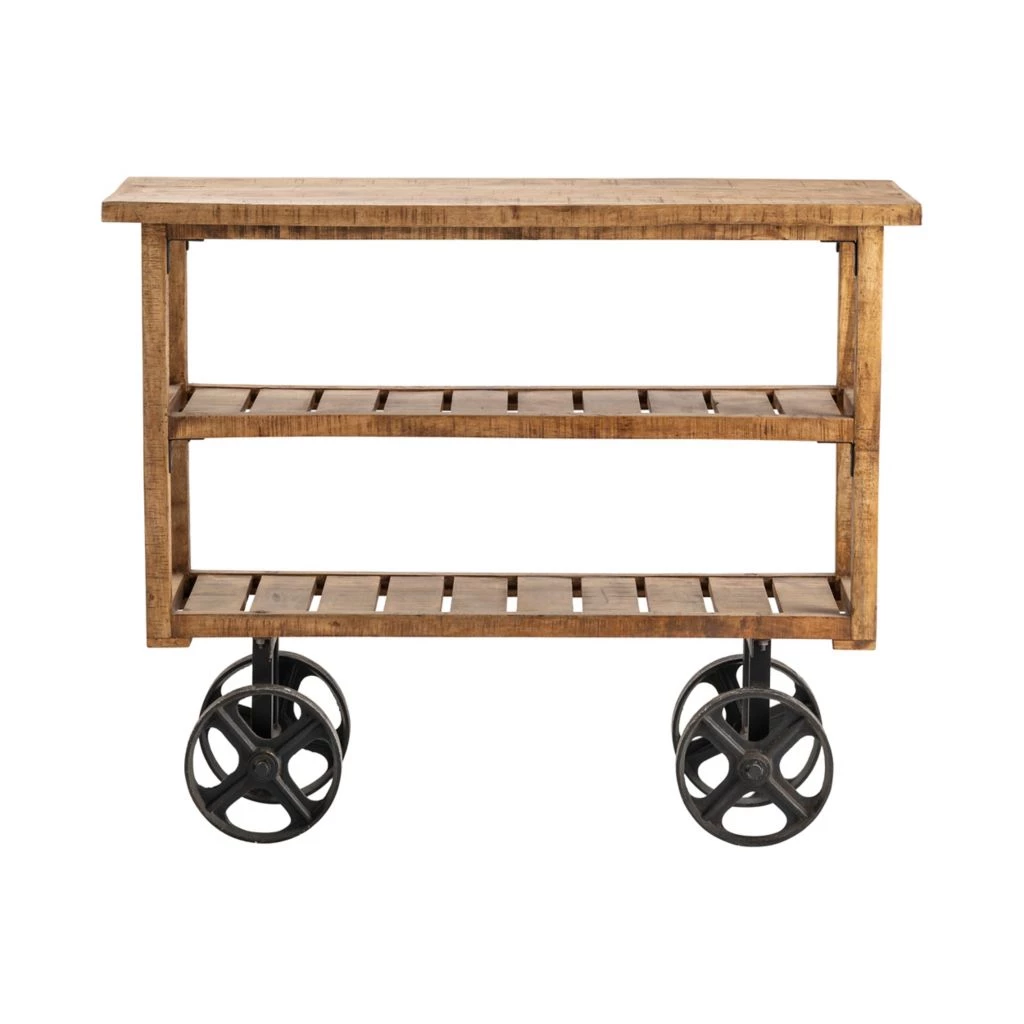 Crestview Collection Bengal Manor Mango Wood Industrial Cart, CVFNR302 4 Crestview Collection Bengal Manor Mango Wood Industrial Cart, CVFNR302 - Image 2