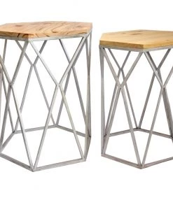 Crestview Collection St. Augustine Metal and Wood Tables, Set of 2, CVFNR5019
