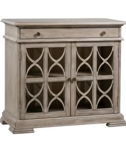 Crestview Collection Hawthorne Estate 1-Drawer 2-Door Fretwork Cabinet with Brushed Wheat Finish, 40 x 17 x 37 in., CVFVR8051