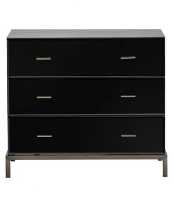 Crestview Collection Mercury Black Glass and Antique Brass 3 Drawer Chest, CVFZR1471