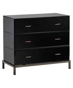 Crestview Collection Mercury Black Glass and Antique Brass 3 Drawer Chest, CVFZR1471 -Crestview Collection sale 1678475 A2