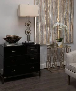 Crestview Collection Mercury Black Glass and Antique Brass 3 Drawer Chest, CVFZR1471 -Crestview Collection sale 1678475 A5