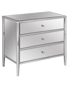 Crestview Collection Hollywood Nickel and Mirror 3 Drawer Chest, CVFZR1689