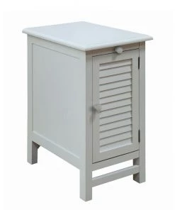 Crestview Collection Cape May Cottage White Shutter Door and 1 Pull Shelf Chairside Table, CVFZR1738