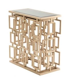 Crestview Collection Maddox Rectangle Champagne Metal and Mirror, Set of Tables, CVFZR3537