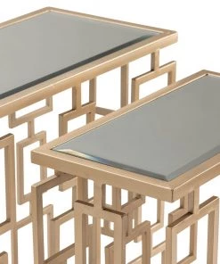 Crestview Collection Maddox Rectangle Champagne Metal and Mirror, Set of Tables, CVFZR3537 -Crestview Collection sale 1678491 A2