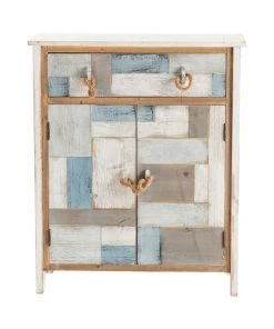 Crestview Collection South Shore Multi Color Nautical Patchwork 1 Drawer, 2 Door Cabinet, CVFZR3566
