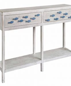 Crestview Collection Swimming Upstream Antique 2 Drawer Aqua Fish Console Table, CVFZR3583