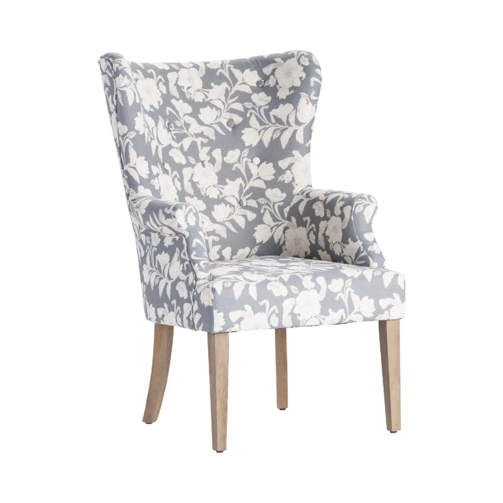 Crestview Collection Heatherbrook Upholsted Floral Pattern Grey Wingback Chair with Distressed Grey Legs, CVFZR4502 4 Crestview Collection Heatherbrook Upholsted Floral Pattern Grey Wingback Chair with Distressed Grey Legs, CVFZR4502 - Image 2
