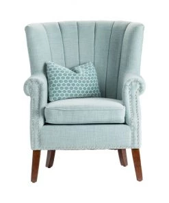 Crestview Collection Avana Upholstered Channel Back Teal Accent Chair with Kidney Pillow, CVFZR4505