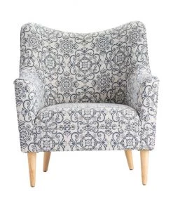 Crestview Collection Huntington Upholstered Blue Pattern Shaped Back Arm Chair, CVFZR5003