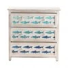 Crestview Collection 3 Drawer White Wash Chest with Gradient Blue Swimming Fish, CVFZR5075