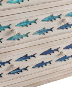 Crestview Collection 3 Drawer White Wash Chest with Gradient Blue Swimming Fish, CVFZR5075 -Crestview Collection sale 1678544 A2