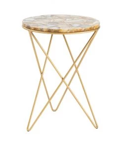Crestview Collection White and Gold Agate Top Side Table, CVFNR835