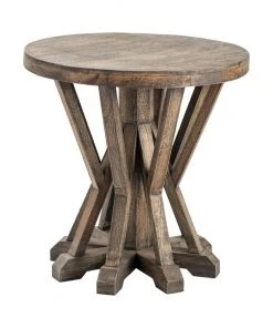 Crestview Collection Wood Carved Round Side Table, CVFNR781