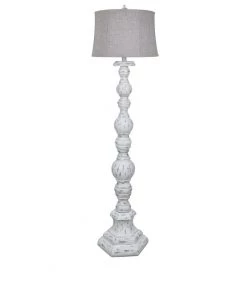 Crestview Collection Distressed Resin Floor Lamp with Gray Linen Shade