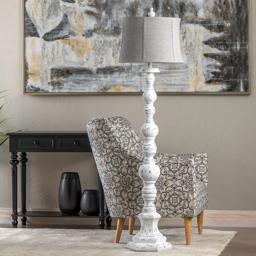 Crestview Collection Distressed Resin Floor Lamp with Gray Linen Shade 5 Crestview Collection Distressed Resin Floor Lamp with Gray Linen Shade - Image 3