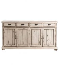 Crestview Collection Hawthorne Estate Wood Sideboard, 4 Drawer, 4 Door, Distressed White, CVFVR8056