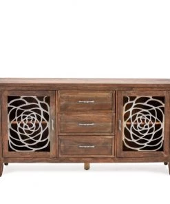 Crestview Collection Bengal Manor Acacia Wood and Aluminum Sideboard, 2-Door, 3-Drawer, CVFNR627