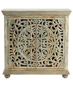 Crestview Collection Bengal Manor Mango Wood Carved Cabinet, 2-Door, CVFNR458