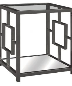 Crestview Collection Bentley Chrome Rectangle Design End Table with Beveled Mirror Top, CVFZR4006