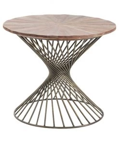 Crestview Collection Bengal Manor Twist Metal Round Accent Table with Pie Cut Wood Top, CVFNR406