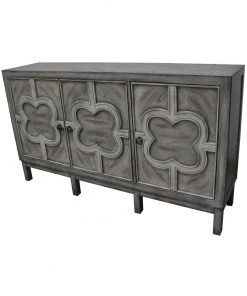 Crestview Collection Buckingham Wash Veneer Cabinet with Fretwork Overlay, 3-Door, CVFZR1772