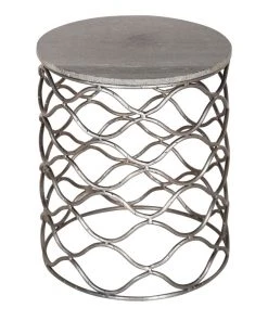 Crestview Collection Bengal Manor Solid Iron Accent Table in Nickel Finish with Marble Top, CVFNR483