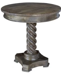 Crestview Collection Bengal Manor Mango Wood Carved Rope Twist Accent Pedestal Table, CVFNR328