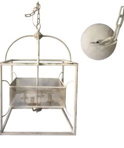 Crestview Collection Mayfair 4-Light Distressed White Lantern Chandelier, CVPDA002