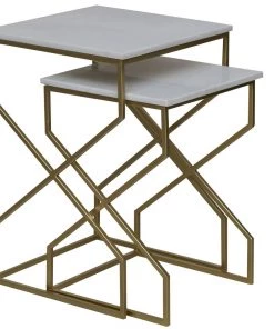 Crestview Collection Marble Nested Side Tables, Set of 2, EVFNR1045