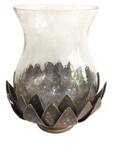 Crestview Collection Large Oasis Hand-Finished Metal Lotus Hurricane