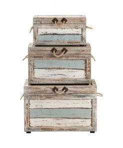 Crestview Collection Nantucket Weathered Wood Trunks, Set of 3, CVFZR1245